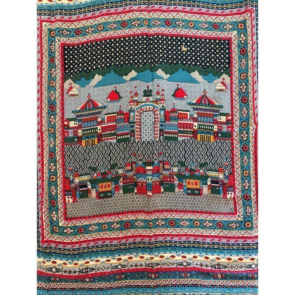 Vintage Vivienne Scenic Silk-Feel Scarf 34” x 34” Blue Cityscape Print Square - Picture 3 of 10